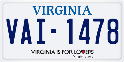 VA license plate VAI1478