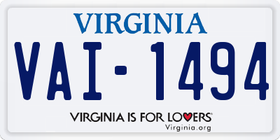 VA license plate VAI1494