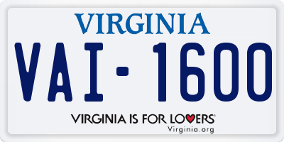 VA license plate VAI1600
