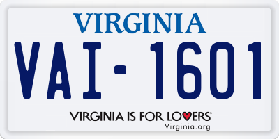 VA license plate VAI1601