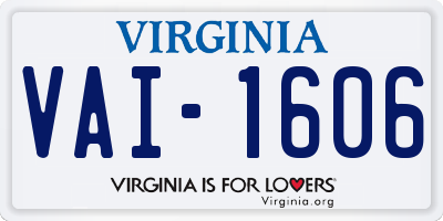 VA license plate VAI1606