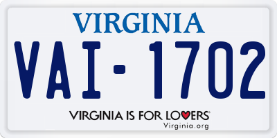 VA license plate VAI1702
