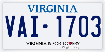 VA license plate VAI1703