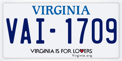 VA license plate VAI1709