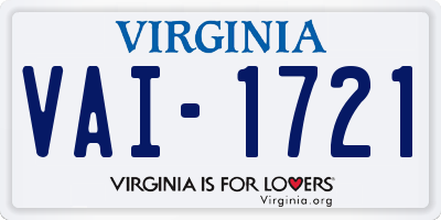 VA license plate VAI1721