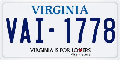VA license plate VAI1778