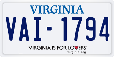VA license plate VAI1794