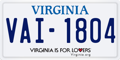 VA license plate VAI1804