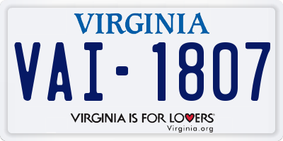 VA license plate VAI1807