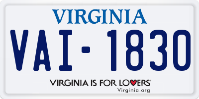 VA license plate VAI1830