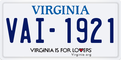 VA license plate VAI1921