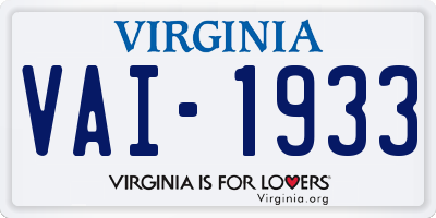 VA license plate VAI1933
