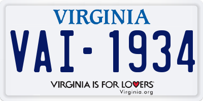 VA license plate VAI1934
