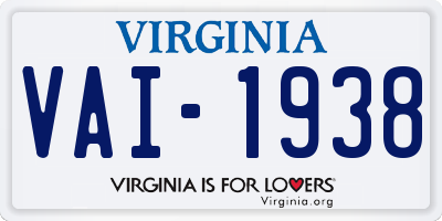 VA license plate VAI1938