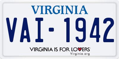 VA license plate VAI1942