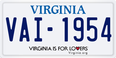 VA license plate VAI1954