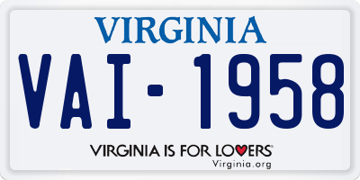 VA license plate VAI1958