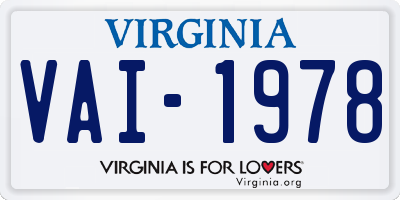 VA license plate VAI1978