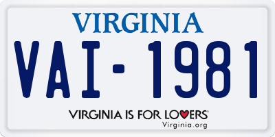 VA license plate VAI1981