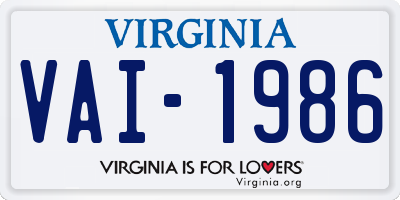 VA license plate VAI1986