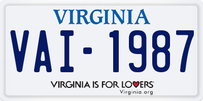 VA license plate VAI1987