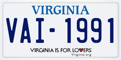 VA license plate VAI1991