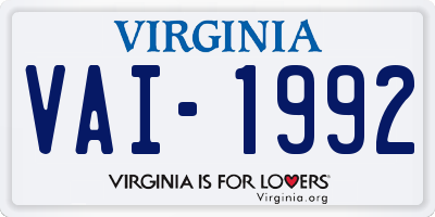 VA license plate VAI1992