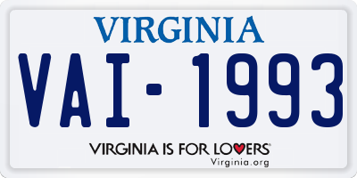 VA license plate VAI1993