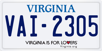 VA license plate VAI2305