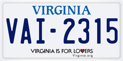 VA license plate VAI2315