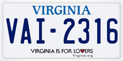 VA license plate VAI2316