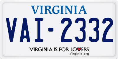 VA license plate VAI2332