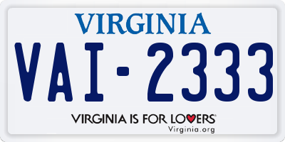 VA license plate VAI2333