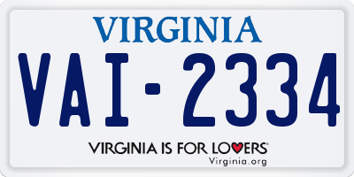 VA license plate VAI2334