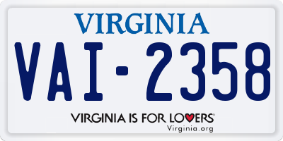 VA license plate VAI2358