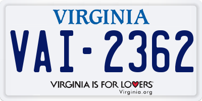VA license plate VAI2362