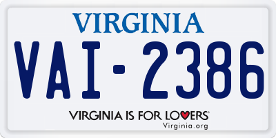 VA license plate VAI2386