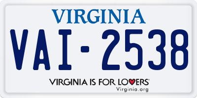 VA license plate VAI2538