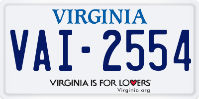 VA license plate VAI2554