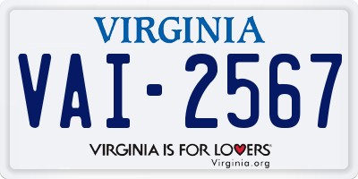 VA license plate VAI2567