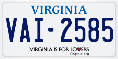 VA license plate VAI2585