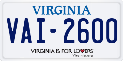 VA license plate VAI2600