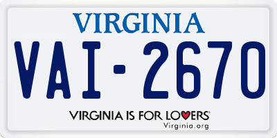 VA license plate VAI2670