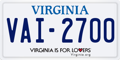VA license plate VAI2700