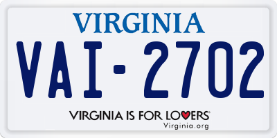 VA license plate VAI2702