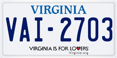 VA license plate VAI2703