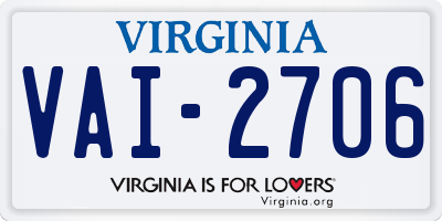 VA license plate VAI2706