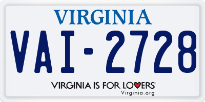 VA license plate VAI2728