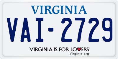 VA license plate VAI2729