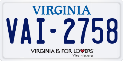 VA license plate VAI2758